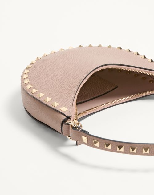 Valentino Garavani - Mini Rockstud Hobo Bag In Grainy Calfskin - Poudre - Woman - Shoulder Bags